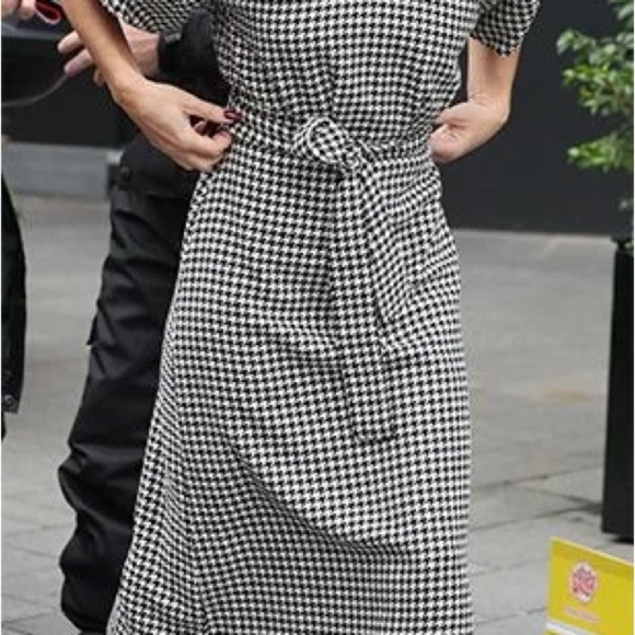 Zara Women Houndstooth Midi Dress Black White Balloon Sleeves Size M - Picture 15 of 16